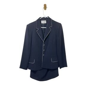 Albert Nipon Skirt Suit Set Blazer White Trim Career Wear Business Women Size 10